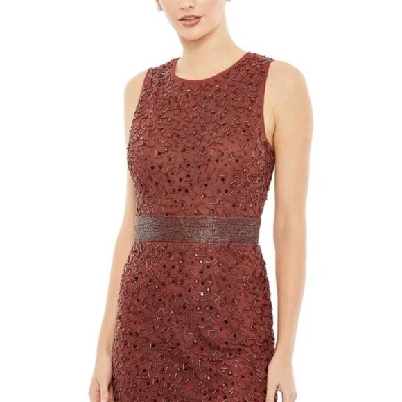 MAC DUGGAL Geometric Beaded Midi Cocktail Dress in Brick Size US 4 - Picture 9 of 10